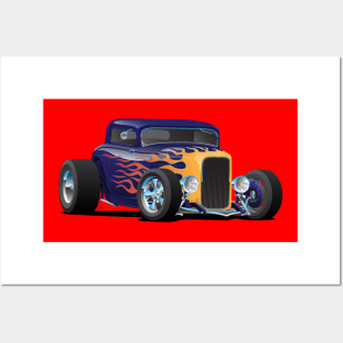 Vintage Hot Rod Car with Classic Flames Posters and Art